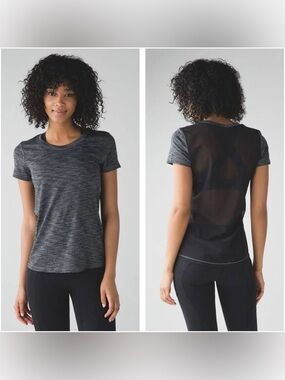 lululemon athletica Heathered Charcoal Short Sleeve Tee with Mesh Back size 8